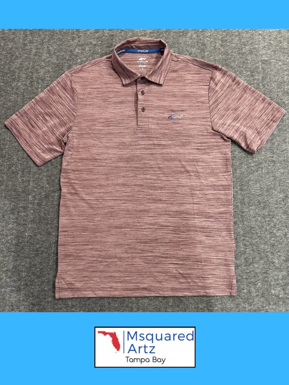 Greg Norman Attack Life Play Dry Golf Polo Shirt Small Burgundy Heather Shark